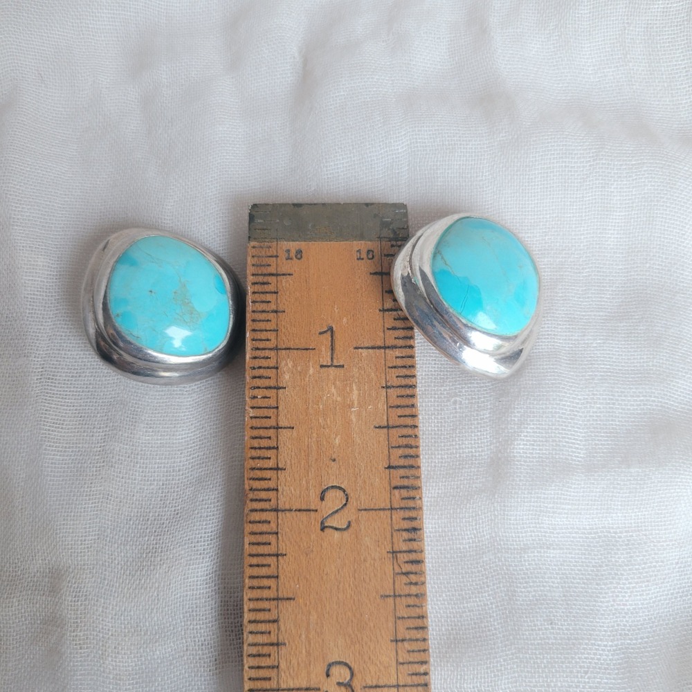 Barse Clip-on Earrings Turquoise Sterling Silver Chunky Statement Vtg 90s - Picture 7 of 9